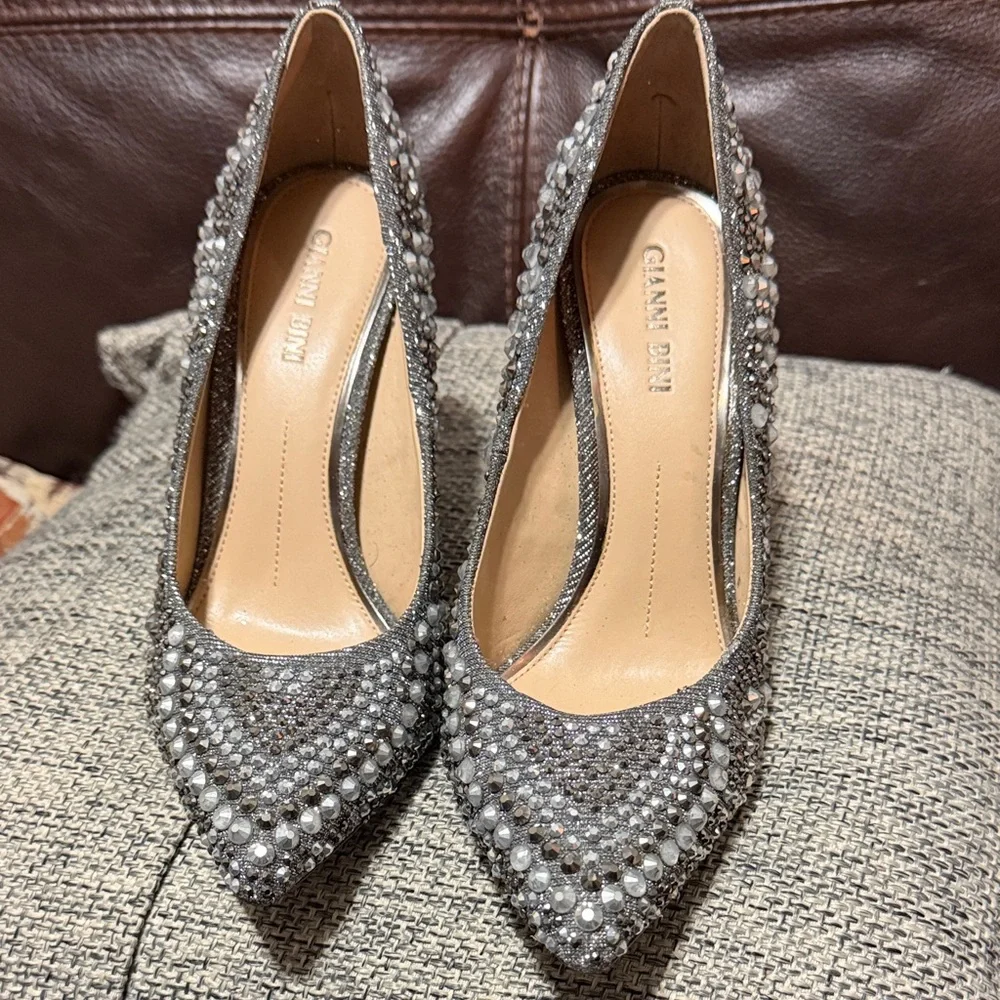 Gianni Bini Crystal Embellished Pointed-Toe Pumps - Silver